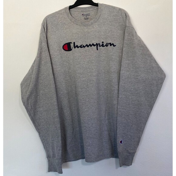 Champion Authentic Men's T Shirt Graphic Logo Gray Long Sleeve size 2XL‎ - Picture 1 of 9